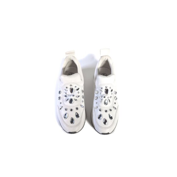 Tory Burch Embellished Sneakers White Leather Laney Slip On Sneakers Size 8 - Picture 2 of 11
